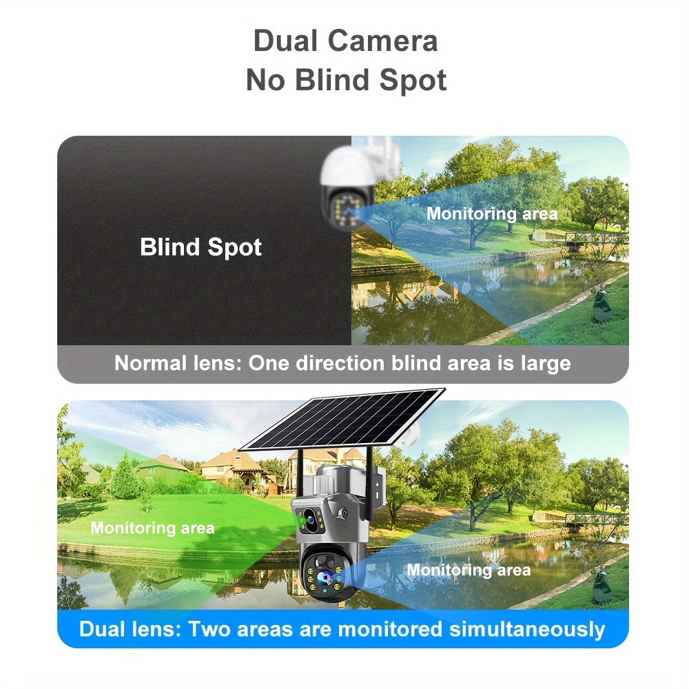 Security Camera Solar Dual-Lens Outdoor PTZ Model with Full-Color Night Vision, Two-Way Audio and TF Storage