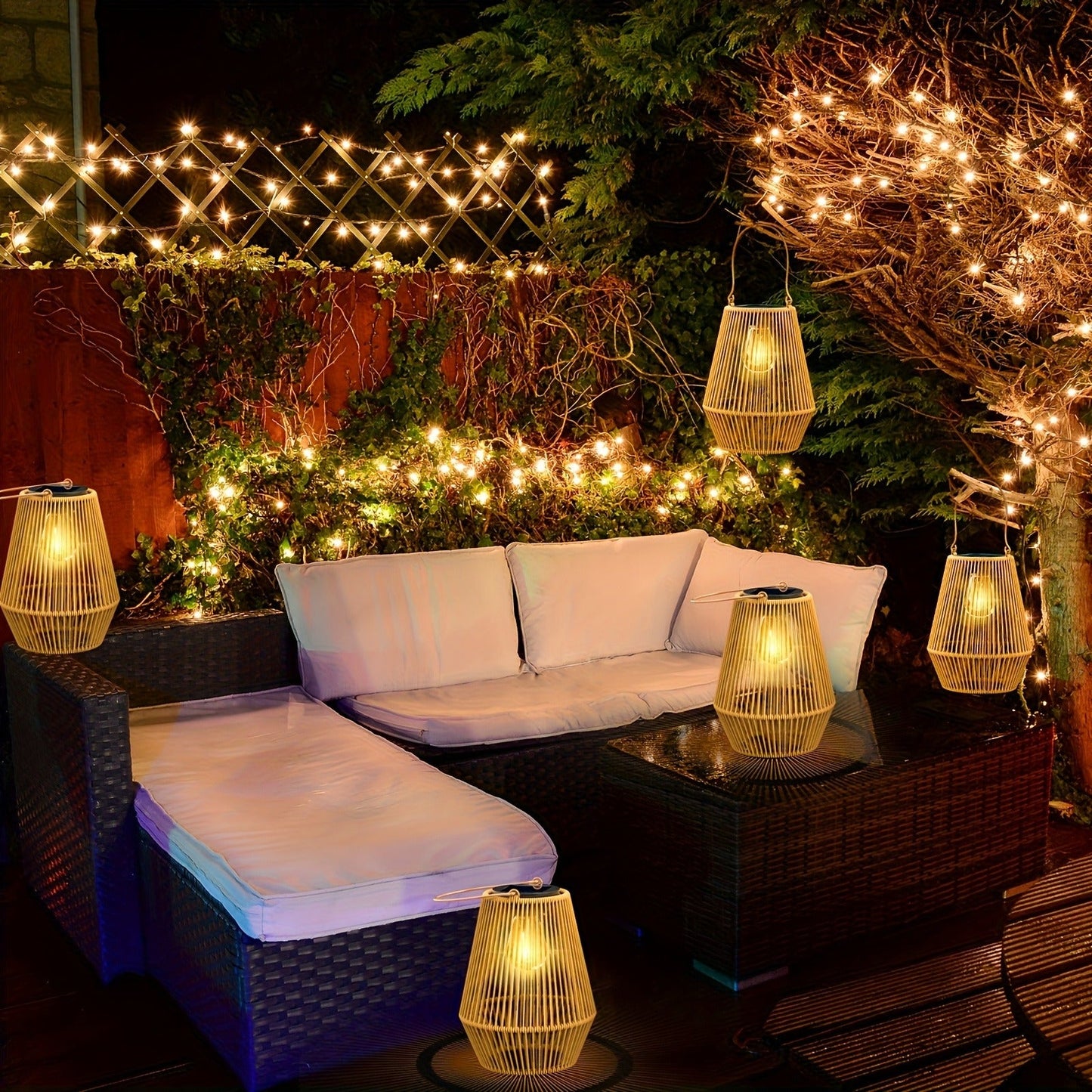 Solar Outdoor Lights Bohemian Bamboo Hanging Lanterns, Warm White, 1/2/4 Piece Sets for Patio Decor