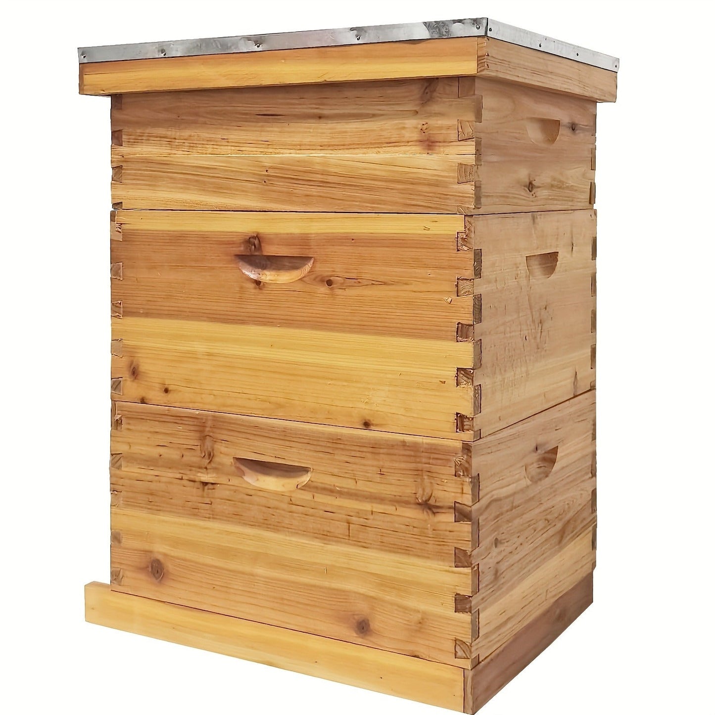 Three-Layer Langstroth-Style Beehive Box Kit with Two Deep Boxes, One Medium Box and Metal-Topped Cover