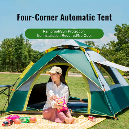 Camping Tent Automatic Pop-Up with Double Doors, Mesh Windows and Two Source-Listed Capacity Options