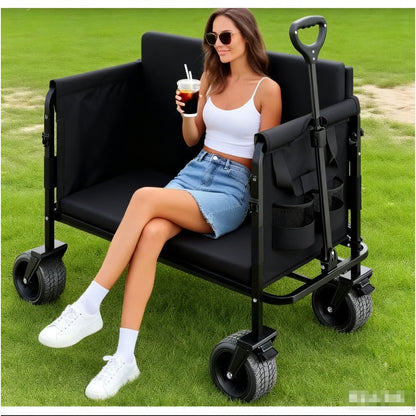 Foldable Utility Wagon Cart 550 lbs – Heavy Duty Collapsible Outdoor Cart with Bench Seat & All-Terrain Wheels