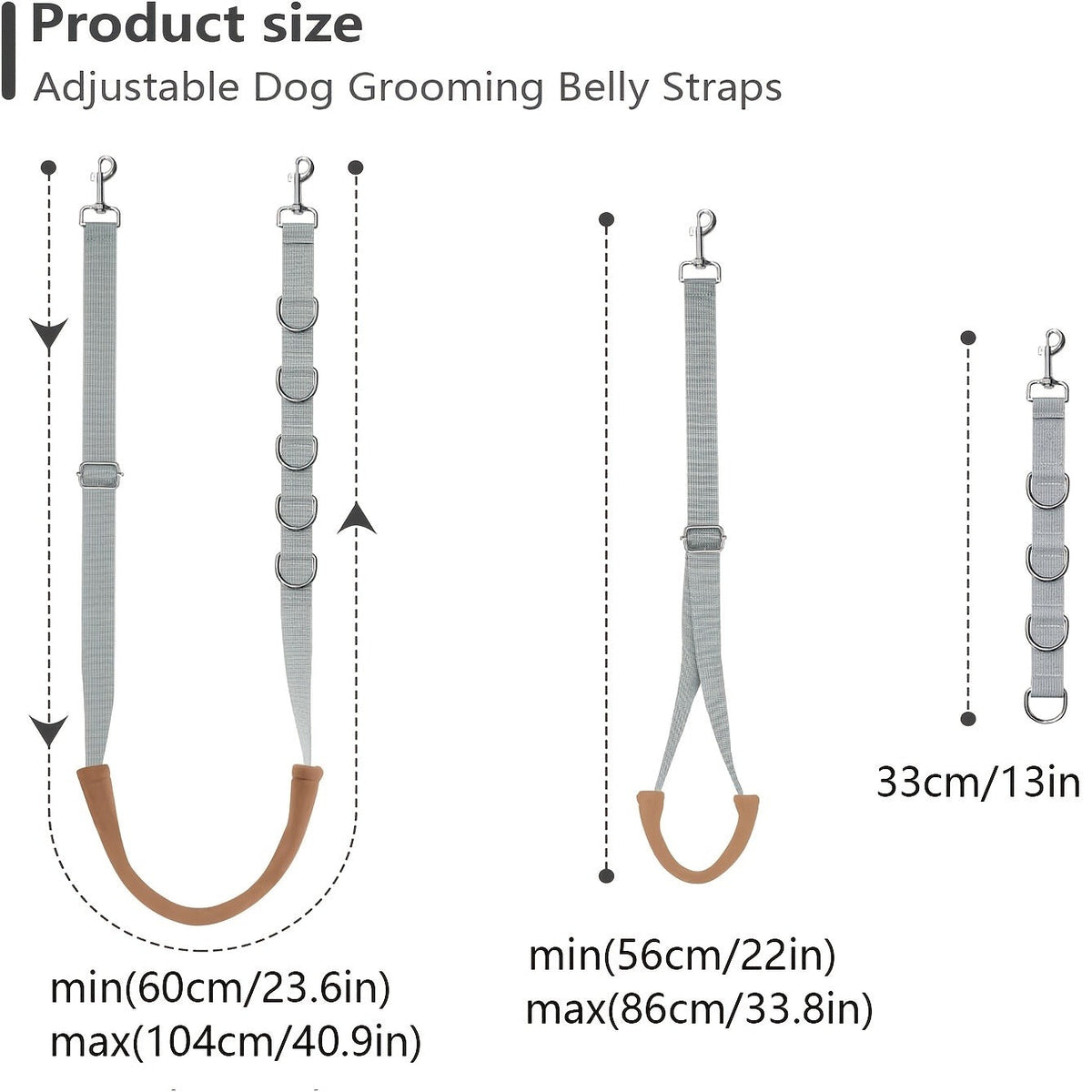 Dog Grooming Restraint Strap Set with Three Adjustable Grey Loops and Rotating Clips for Supported Use