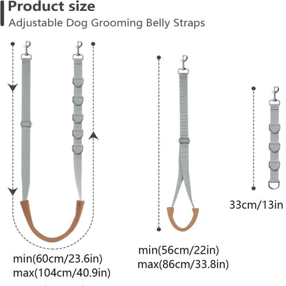 Dog Grooming Restraint Strap Set with Three Adjustable Grey Loops and Rotating Clips for Supported Use