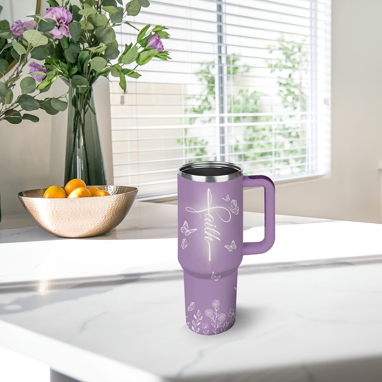 Insulated Tumbler 40oz Faith-Inspired Graphic with Lid and Straw for Desk, Camping and Daily Use