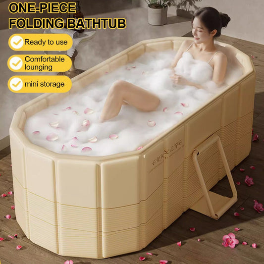 Ice Bath Tub Foldable Portable with Dual Drainage – Collapsible Cold Plunge & Hot Bath Tub, Freestanding Home Bathtub for Adults Indoor Outdoor