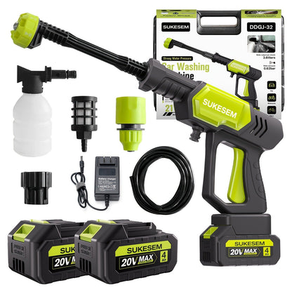 Cordless Pressure Washer Battery Powered Portable Car Wash Gun High Pressure Cleaner for Cars Yards Gardens Patios Driveways with Rechargeable Battery & Accessories