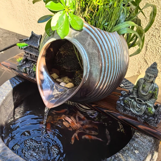 Ceramic Tabletop Fountain Mini Water Feature Ornament Retro Garden Style for Aquarium Fish Tank Indoor Outdoor Decor
