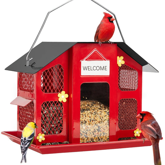 Metal Bird Feeder for Outside - 4 Lbs Large Capacity Hanging Wild Bird Feeder