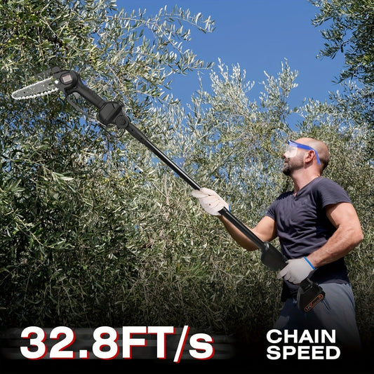 Tree Trimmer Pole Saw Cordless 2-in-1 with 4" & 6" Chains, 24V 1500mAh×2 Batteries, 3-Section Extendable to 71" & 90° Swivel Head for Branch Cutting