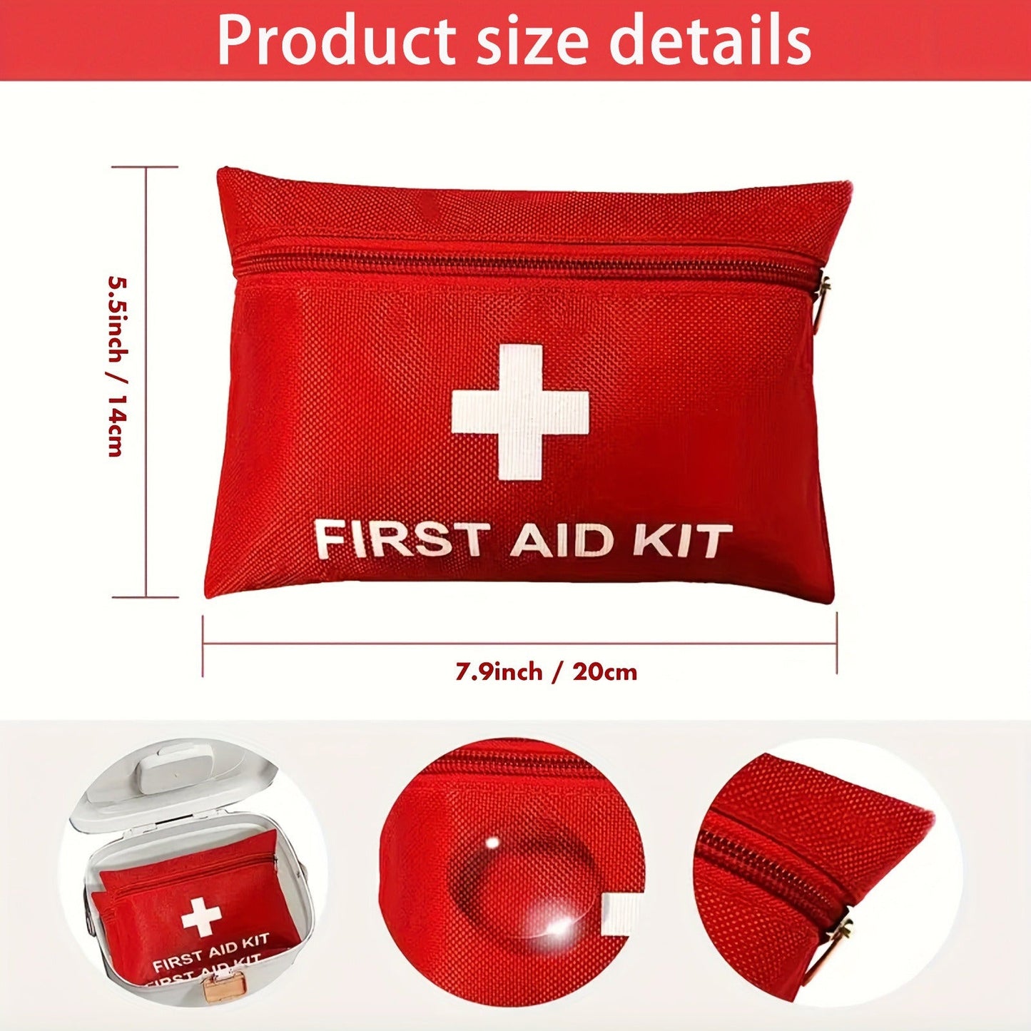 Sixteen Empty Red First Aid Storage Pouches with Full-Open Zippers, White Cross Print and 20 x 14 cm Size