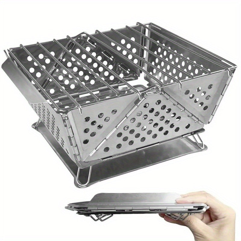 Wood Burning Camp Stove Portable Stainless Steel | Mini Folding Charcoal BBQ Grill | Lightweight Camping Wood Stove Burner | Outdoor Hiking Backpacking Accessory, 670g