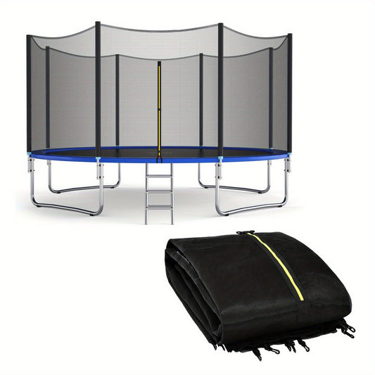 Trampoline Safety Net Replacement 12FT 14FT – PE Enclosure Net with Zipper Door & Safety Buckles for 8 Straight Poles