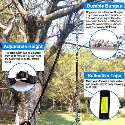 Dog Toy Outdoor Hanging Bungee Tug with Adjustable 19.7-Foot Elastic Cord, Soft Loop and Chew Rope