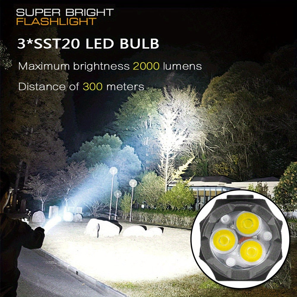 Flashlight 2000-Lumen Mini EDC Torch with Type-C Charging, Tail Magnet and Four Battery-Body Options
