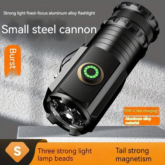 Flashlight Magnetic Mini EDC Light with Type-C Charging, Three LEDs and 18350 Battery Set Kit