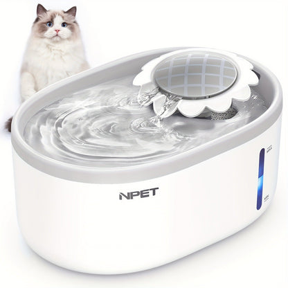 Automatic Pet Water Fountain 2L / 67oz - Ultra-Quiet Pump, Visible Water Level Window, Cat & Dog Water Dispenser, Safe BPA-Free Design, Filter Included, No Battery Required, PETNC010GW