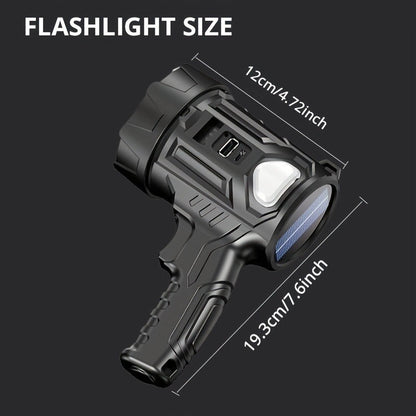 Portable LED Flashlight 2000 Lumen Solar Rechargeable Power Bank USB-C for Camping Hiking Outdoor Emergency