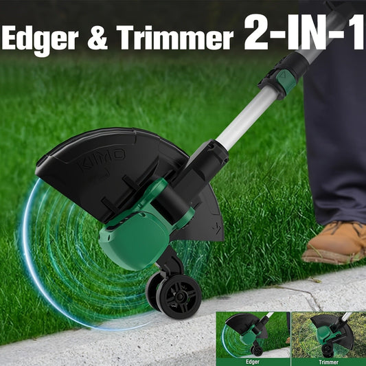 String Trimmer Cordless 2-in-1 Weed Wacker & Lawn Edger with Wheels – KIMO Brushless Motor 20000 RPM, 12" Cutting Width, 2x 2.0Ah Batteries, Lightweight for Yard Garden Patio & Landscaping