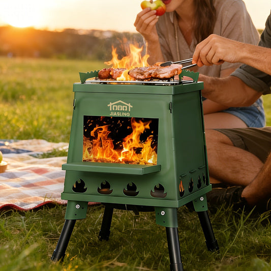 Foldable Wood Burning Camp Stove, Portable Outdoor Cooking Rocket Stove for Camping, Hiking, Picnics, BBQ & Travel – Compact Pot Stove for Wild Cooking
