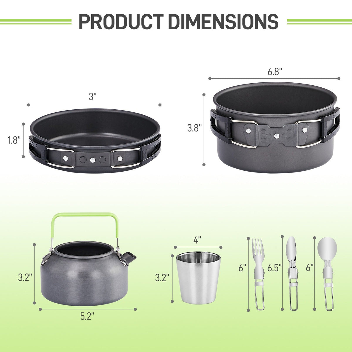 Camping Cookware Set, 19- or 27-Piece Coated Aluminum Mess Kit with Pot, Pan, Kettle, Cups, Plates and Cutlery