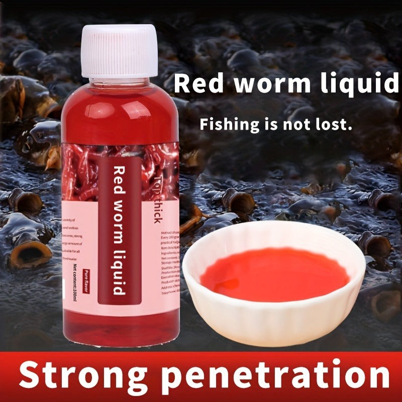 Two-Piece 100 ml Liquid Fish Bait with Red Worm Scent Label for Trout, Carp, Bass and Cod Fishing