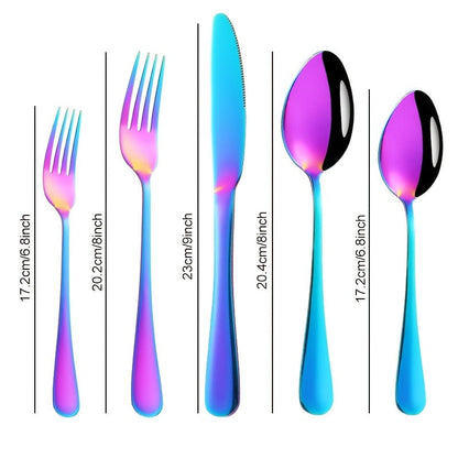 60-Piece Rainbow Flatware Set with Five Utensil Forms in Twelve-Piece Rows for Complete Table Settings