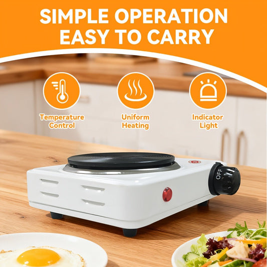 Electric Stove Desktop 5-Speed Temperature Control | Portable Electric Burner for Home & Camping | Compact Quick-Heating Countertop Stove | US Standard, White
