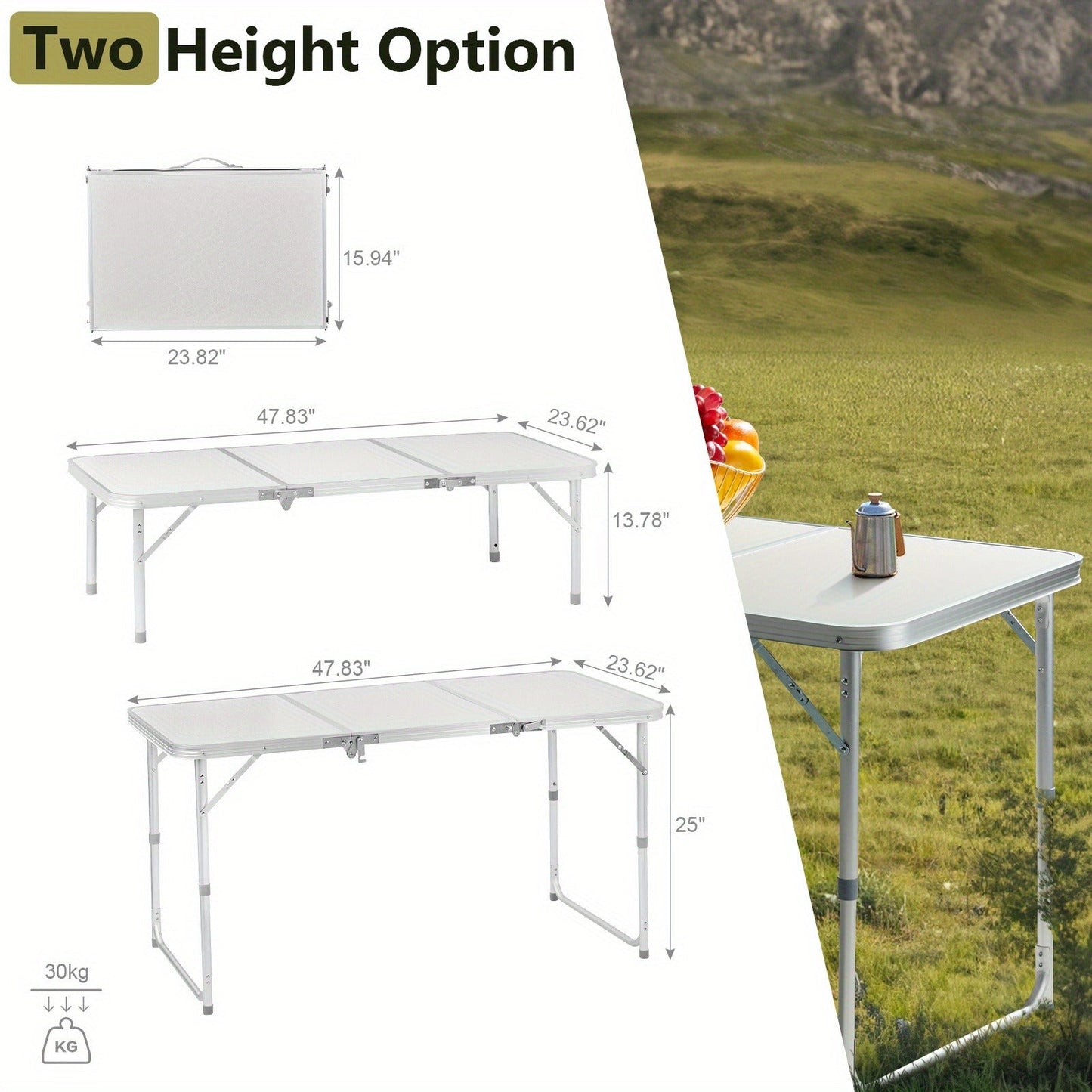Outdoor Folding Picnic Table – Aluminum Alloy Rectangle Camping Table, Lightweight & Durable, Multi-Size 3ft/4ft for Patio, Backyard & Camping