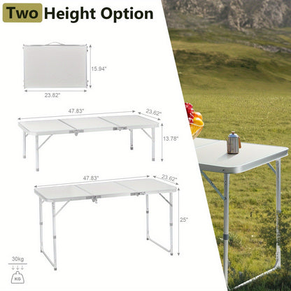 Outdoor Folding Picnic Table – Aluminum Alloy Rectangle Camping Table, Lightweight & Durable, Multi-Size 3ft/4ft for Patio, Backyard & Camping