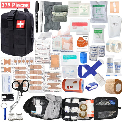 379-Piece First Aid Kit with Multi-Section Organizer Backpack, Internal Holders and Three Case Colors