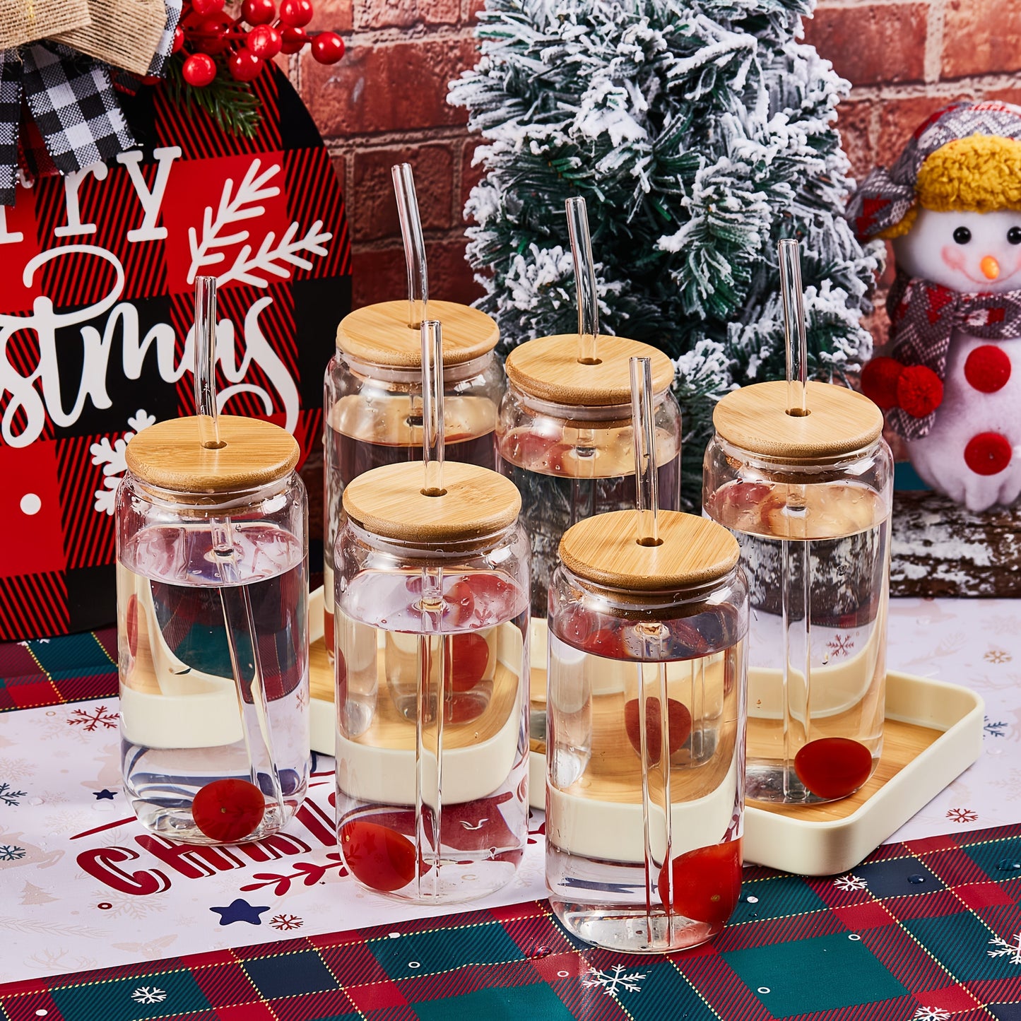 Drinking Glasses Set with Lid and Straw 550ml Oval Glass Cups 4 or 6 Piece – Iced Coffee Smoothie Bubble Tea Juice Tumbler Set for Home Entertaining Gifting
