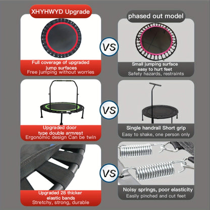40-Inch Foldable Mini Trampoline with Adjustable Foam Handle, Bungee Straps and Three Colors