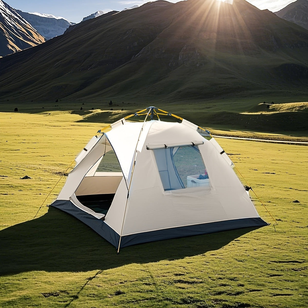 Camping Tent Moonlight-White Pop-Up, 210 x 150 x 125 cm with Two Doors and Optional Windows