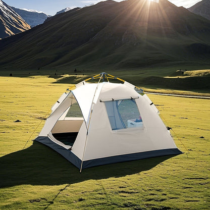 Camping Tent Moonlight-White Pop-Up, 210 x 150 x 125 cm with Two Doors and Optional Windows