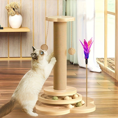 Cat Scratching Post Sisal Vertical Scratcher – Solid Wood Base, Wear-Resistant Rope, Multiple Styles: Standard, Mushroom & Dolphin Shapes, Sizes S/M/L, Cat Climbing Frame with Teaser Wand