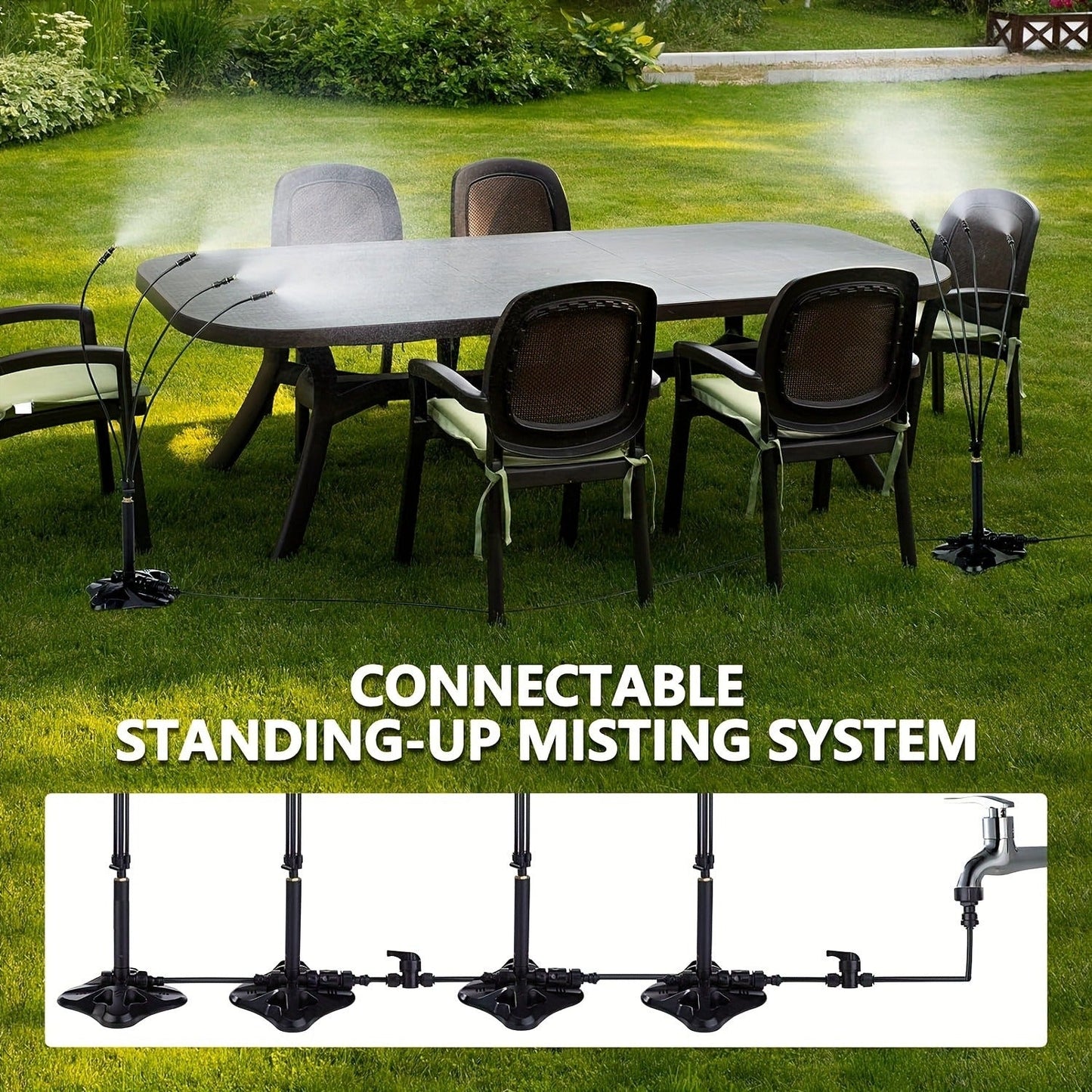 Outdoor Misting System Portable 26.5Ft Mist Cooling Kit with Adjustable Stand for Patio Garden BBQ