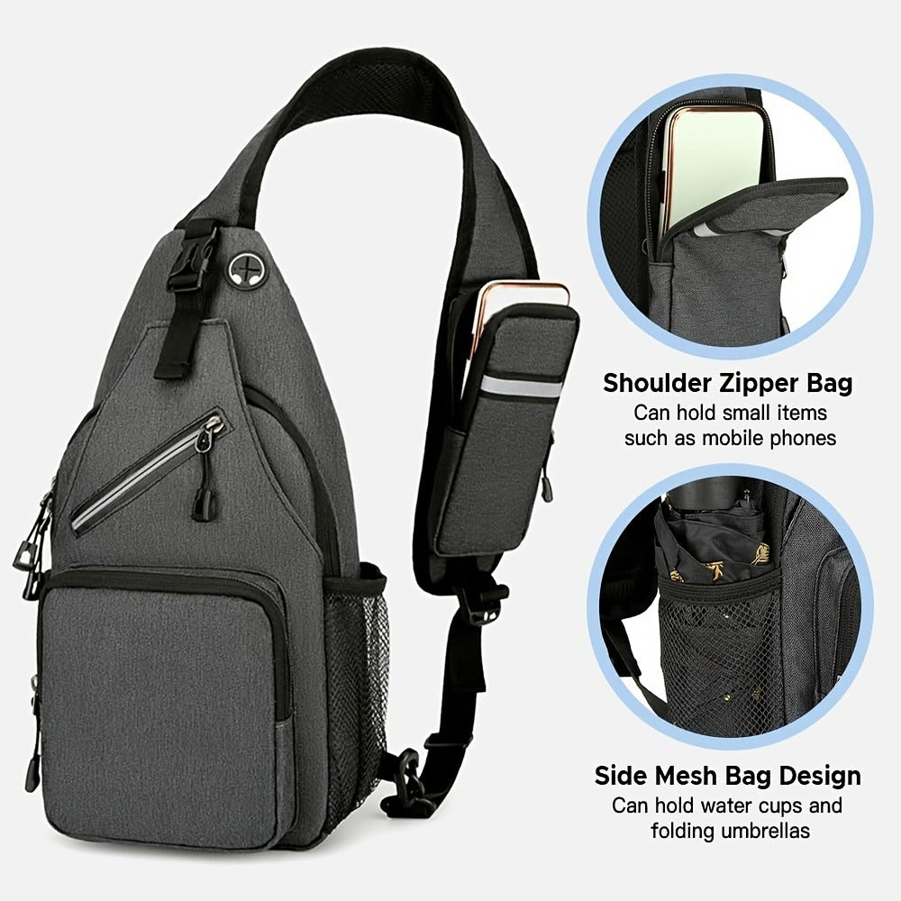Sling Bag Two-Pack in Light Gray and Navy Oxford Cloth with Crossbody Chest Carry and Zipper Closure