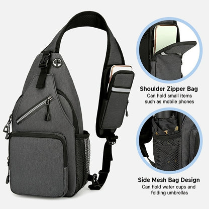 Sling Bag Two-Pack in Light Gray and Navy Oxford Cloth with Crossbody Chest Carry and Zipper Closure