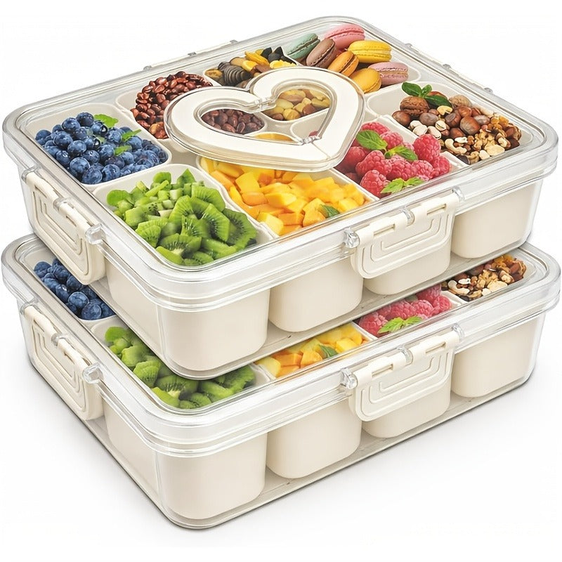 Snack Tray with Lid & Separate Compartments 2-Pack Portable Bento Box – BPA-Free PET Dishwasher Safe Divided Platter for Picnic Lunchbox Party Office Travel Kids