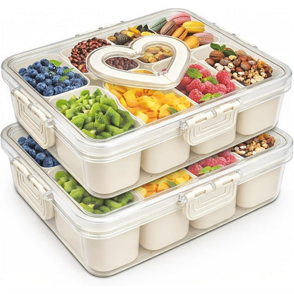 Snack Tray with Lid & Separate Compartments 2-Pack Portable Bento Box – BPA-Free PET Dishwasher Safe Divided Platter for Picnic Lunchbox Party Office Travel Kids