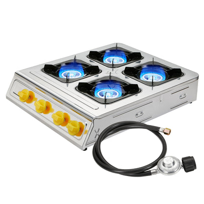 4 Burner Propane Stove 40000 BTU Auto Ignition Outdoor Gas Cooker for Camping Garden Fishing Hiking Restaurant Backyard Party Large Group Cooking Heavy Duty