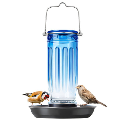Bird Waterer Outdoor Hanging Glass Wild Bird Water Dispenser with Metal Handle - Gravity Fed Garden Yard Patio Tree Bird Feeder for Cardinals Blue Jays Finches Sparrows Bird Lover Gift