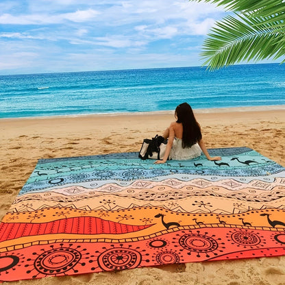 Printed Beach Mat with 19 Exact Size-and-Pattern Options, 198 x 205cm to 275 x 305cm with Stakes and Pouch