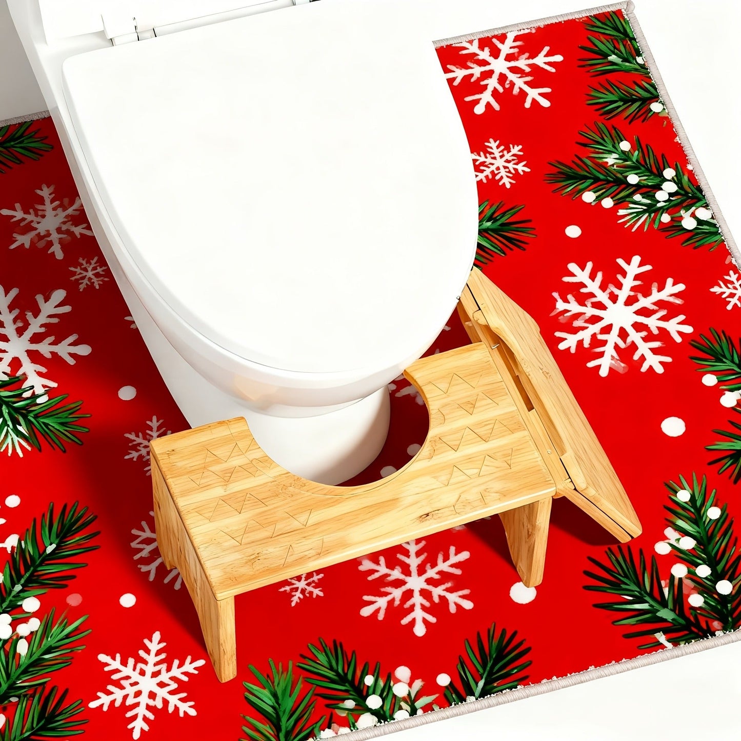 Foldable Bamboo Toilet Footstool with 7-Inch Height, Curved Opening and Anti-Slip Feet for Bathroom Use