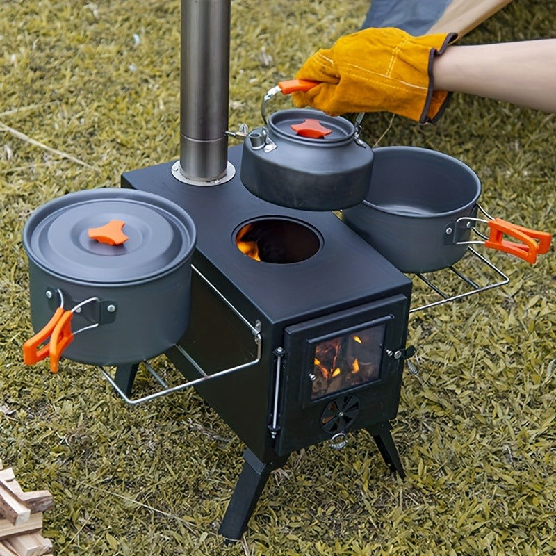 Portable Stainless Steel Wood Burning Camp Stove, Foldable Backpacking Rocket Stove for Outdoor Camping, Hiking & Survival
