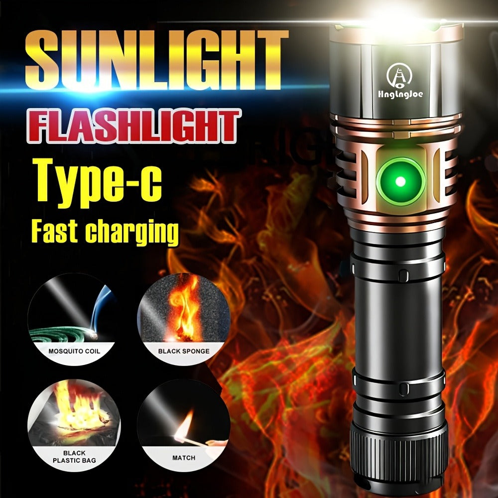 Flashlight 4500-Lumen Zoomable Fresnel Lens Torch with 21700 Battery in Golden or Red Upgrade Editions