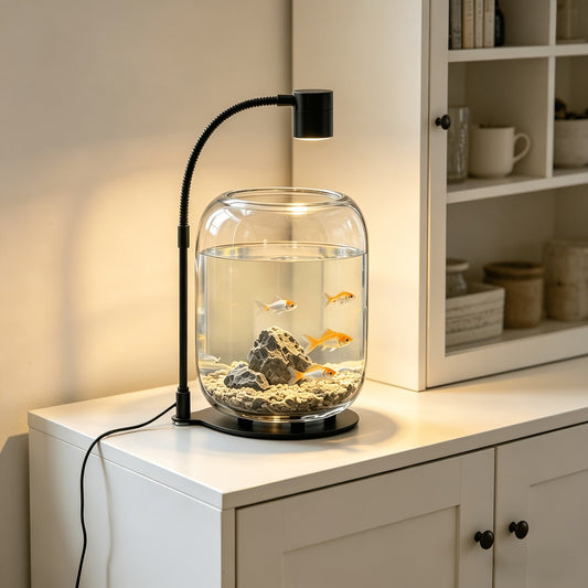 Glass Terrarium with USB Growth Light Open Top 15.9x8.7 Inch Transparent Vase for Moss Air Plants Succulents Indoor Garden Home Office Decor