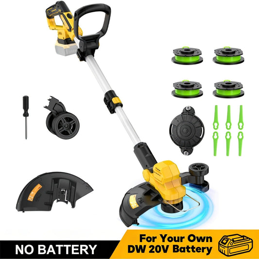 Cordless String Trimmer for DeWalt 20V Max, 12-Inch 20000RPM Brushless 3-in-1 Weed Eater with Auto-Feed, 6 Blades & 4 Spools – Lawn Edger & Patio Cleaner, Tool Only