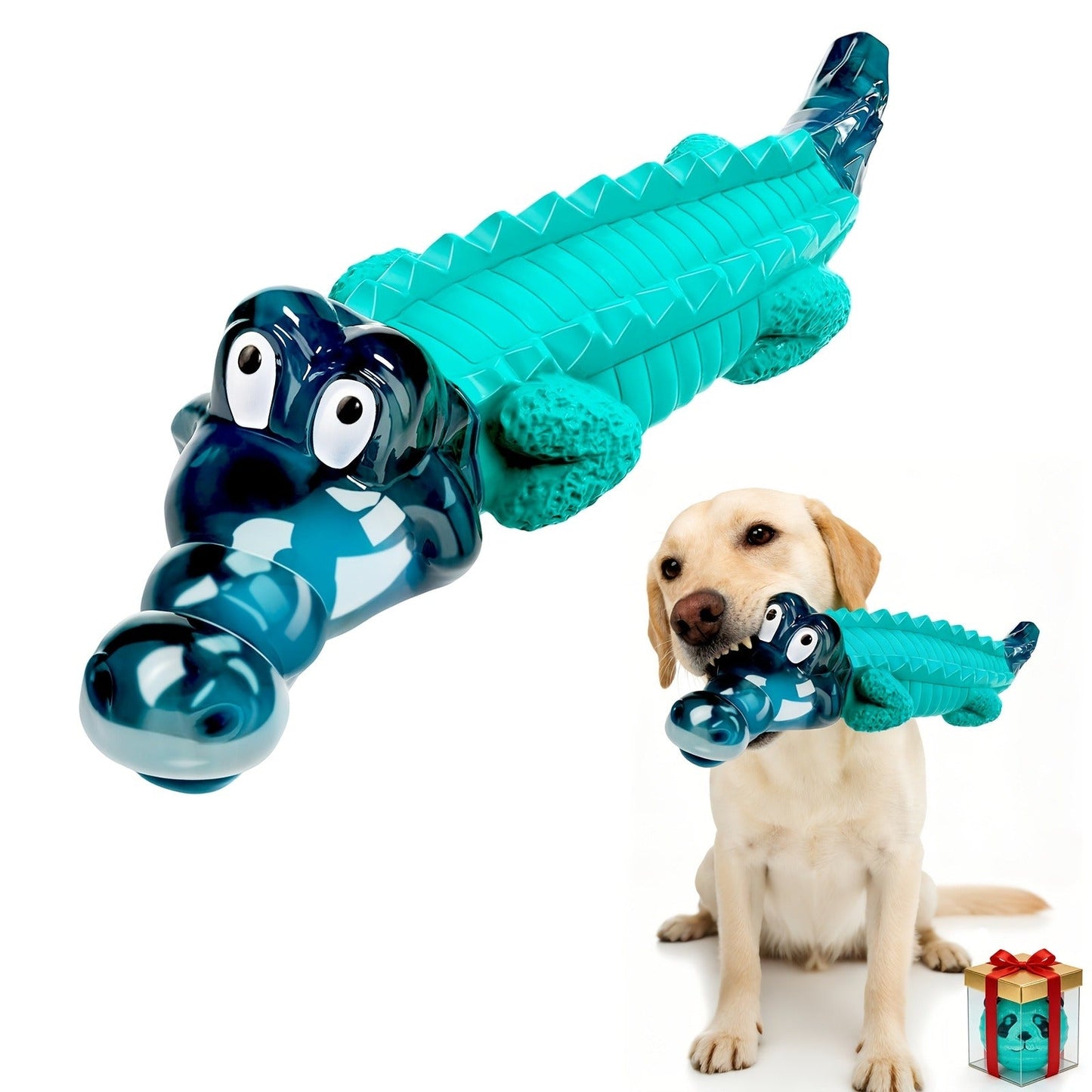 Dog Toy Blue Rubber Crocodile Chew Design with Milk Flavor, Raised Ridges and 20-100 lb Guidance
