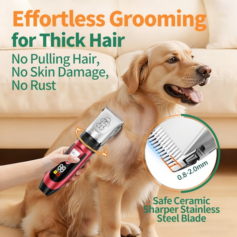 Pet Hair Clipper, USB-Rechargeable Cordless Trimmer with Adjustable Comb and Four Package Options
